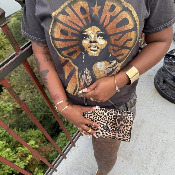 Neiman Marcus Leopard Print Metal Buckle  Chain Shoulder Bag - Picture 5 of 5